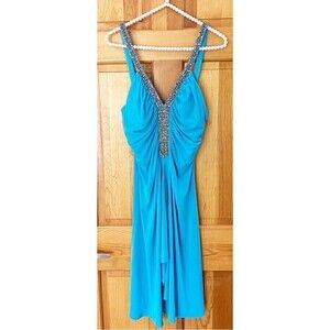 JS Boutique Dress Sz 10 Tiffany Blue Beaded Sequin Sleeveless Cocktail Prom